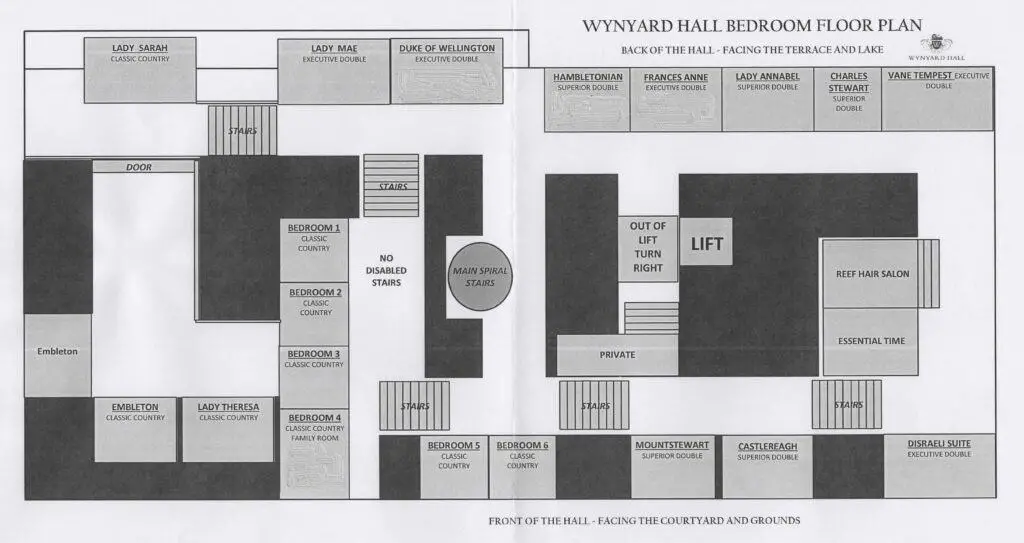 Wynyard Hall Hotel EnglandSatNav TS22 5NF  Bedroom Floor Plan 