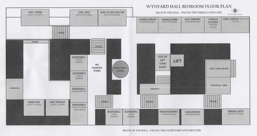 Wynyard Hall Hotel EnglandSatNav TS22 5NF Bedroom Floor Plan