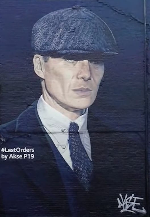 Peaky Blinders Gable End Artwork at Digbeth Court, Birmingham. Artwork by AKSE - Peaky Blinders Birmingham