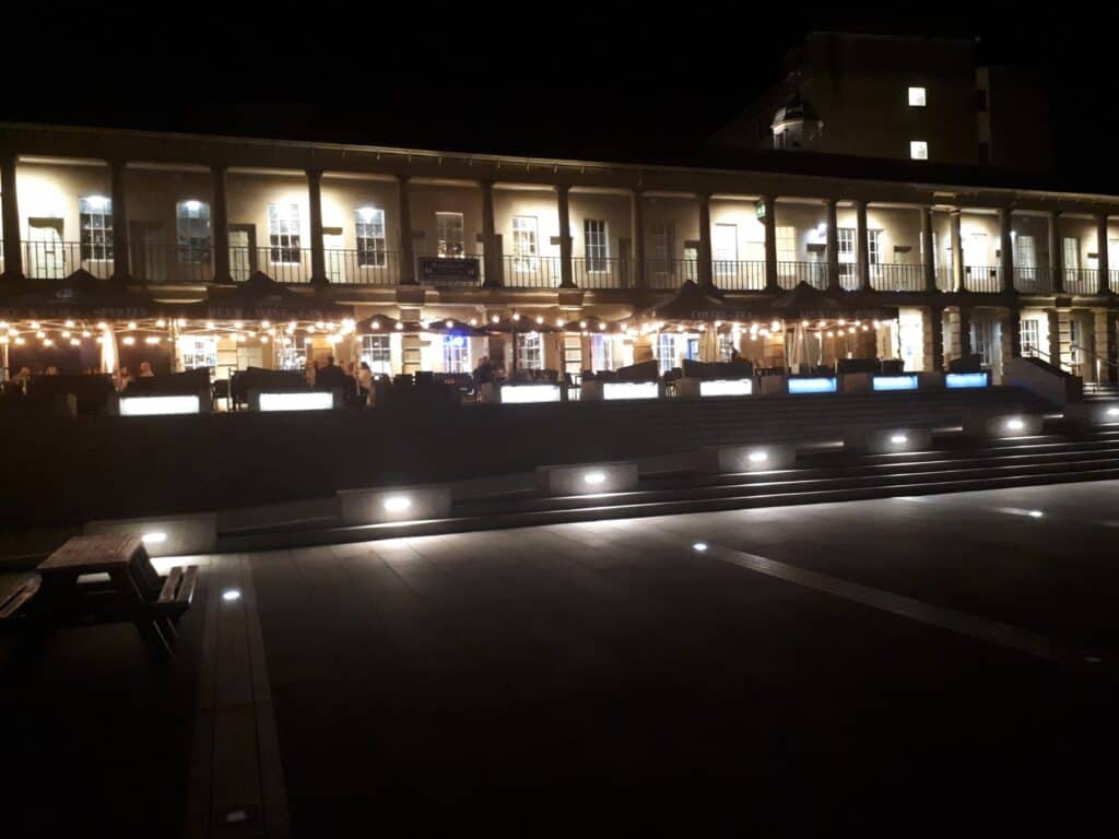 The Wine Barrel Bar at night - Piece Hall, Halifax