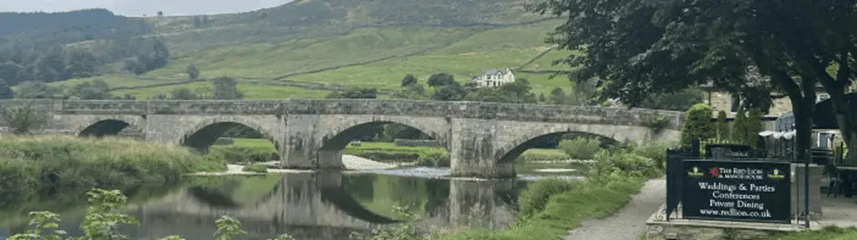 The Dalesway Path at the Red Lion Burnsall and Burnsall Bridge