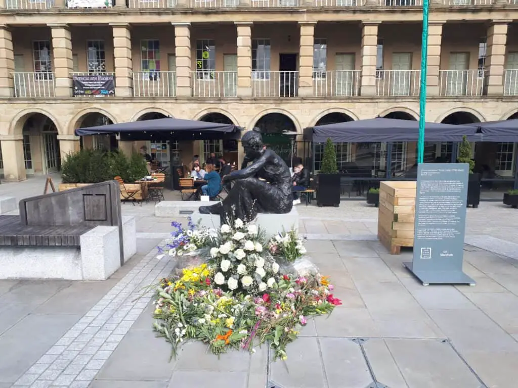 Anne Lister's Statue at the Piece Hall Halifax
With flowers to celebrate her birthday, 3 April

