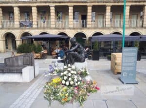 Anne Lister Statue at the Piece Hall with birthday flowers