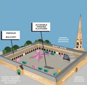 The Piece Hall Halifax Music Event Entrance Guide map by Ticketmaster